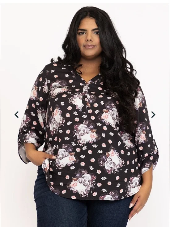 Warehouse One NWT Scull Floral Blouse size M. - Picture 3 of 11